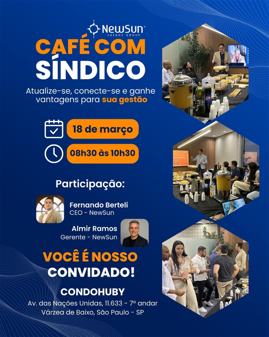 New Sun Energy Group promove o Café com Síndico, encontro exclusivo para networking e inovação na gestão condominial em São Paulo